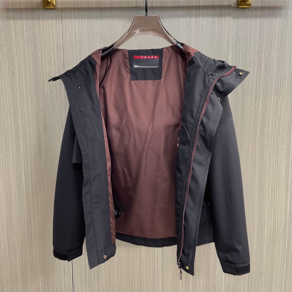 Prada Black Raincoat with Burgundy Trim and Hood - Picture 3 of 14